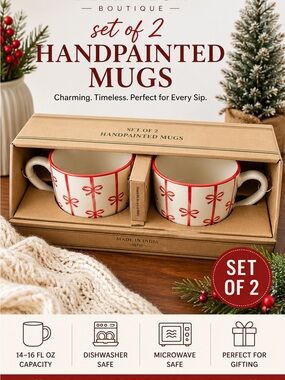 Bella Luxx Red and Cream Handpainted Mug Set of 2